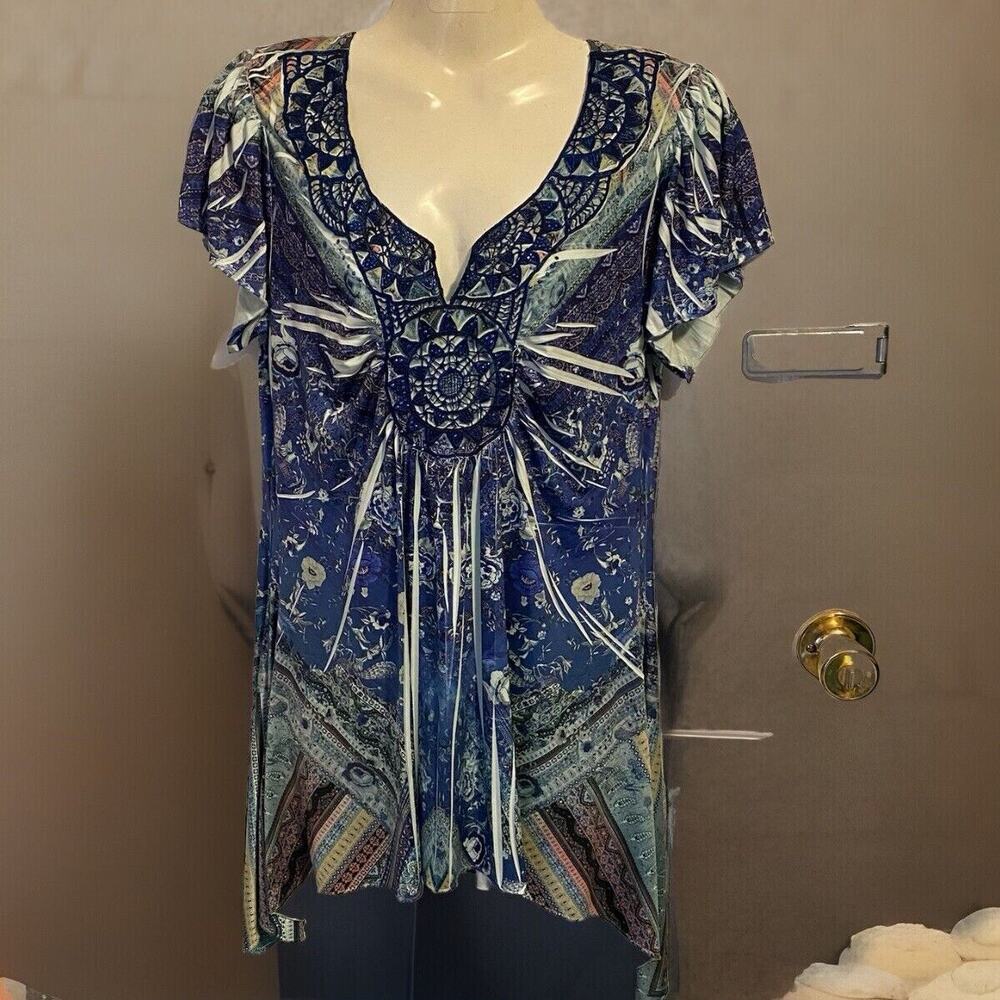 Y2K World Unity Women S Blouse Tunic Top Boho Artsy Floral Fairy Asymmetrical